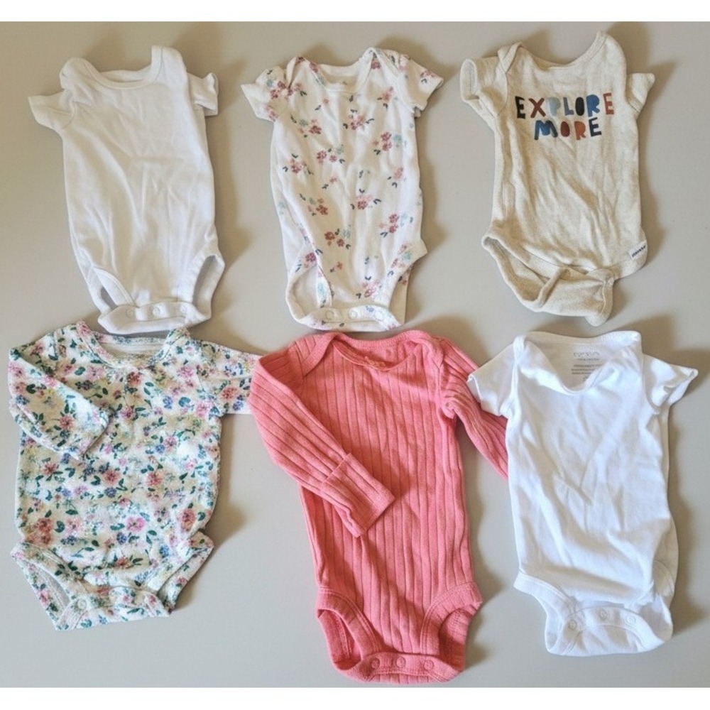 Lot of 6 Newborn 0-3 month Baby Girl 1 pc Short Long Sleeve Floral Pink White